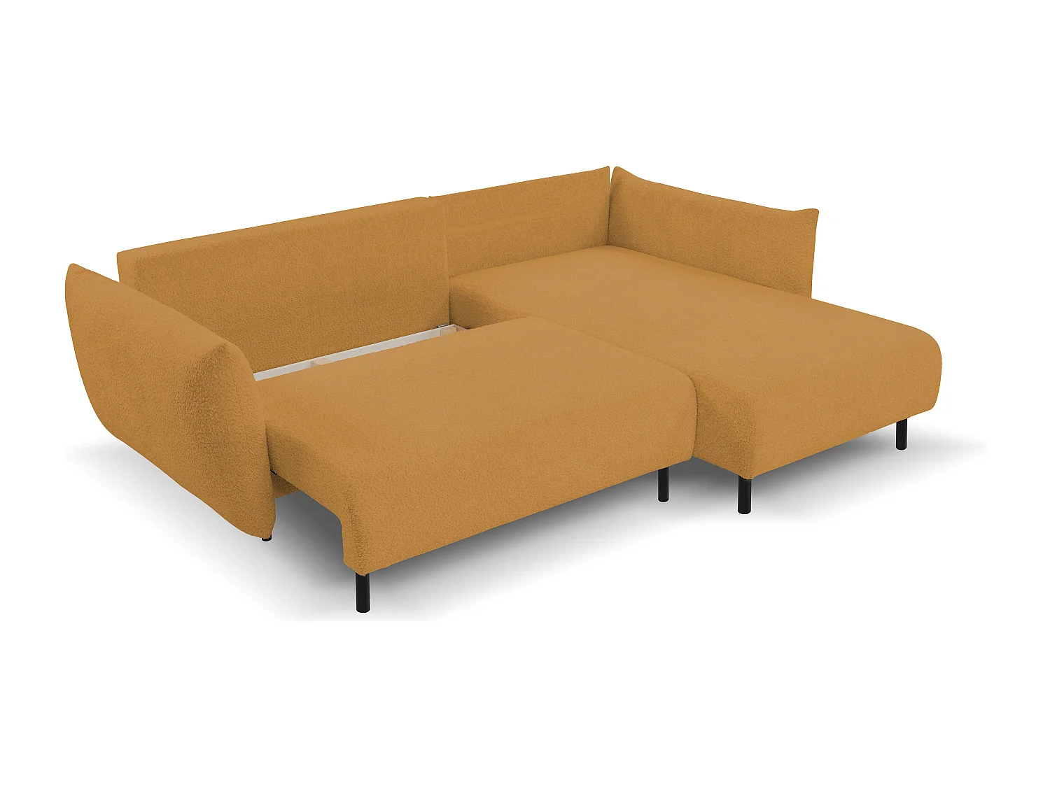 Hoekbank ADEL met slaapfunctie en opbergruimte – L-vorm, metalen poten, verstelbaar, 145x212 cm, 257x90x171 cm, GOUD RECHTS