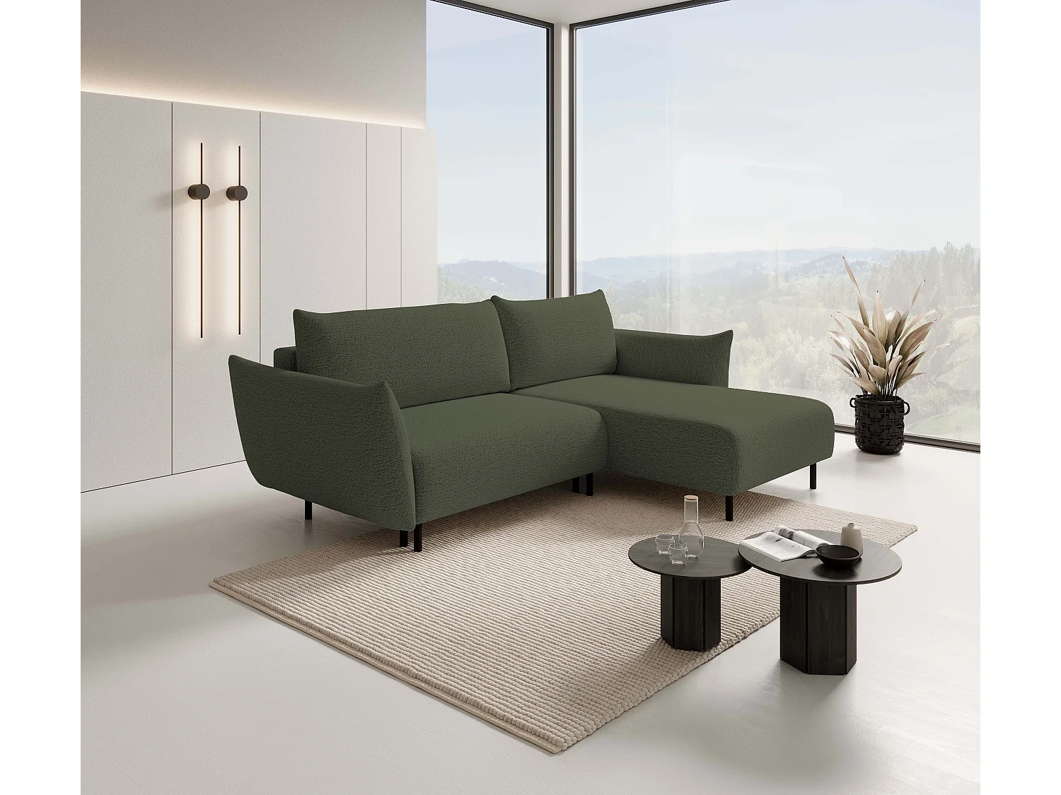 Hoekbank ADEL met slaapfunctie en opbergruimte – L-vorm, metalen poten, verstelbaar, 145x212 cm, 257x90x171 cm, GROEN RECHTS