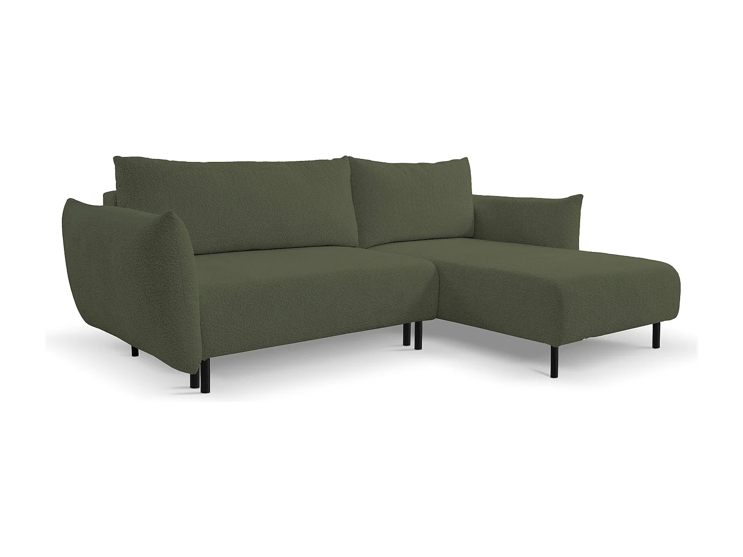 Hoekbank ADEL met slaapfunctie en opbergruimte – L-vorm, metalen poten, verstelbaar, 145x212 cm, 257x90x171 cm, GROEN RECHTS