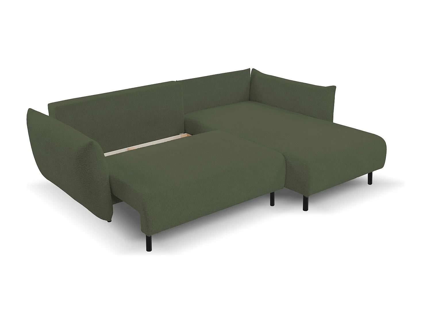 Hoekbank ADEL met slaapfunctie en opbergruimte – L-vorm, metalen poten, verstelbaar, 145x212 cm, 257x90x171 cm, GROEN RECHTS
