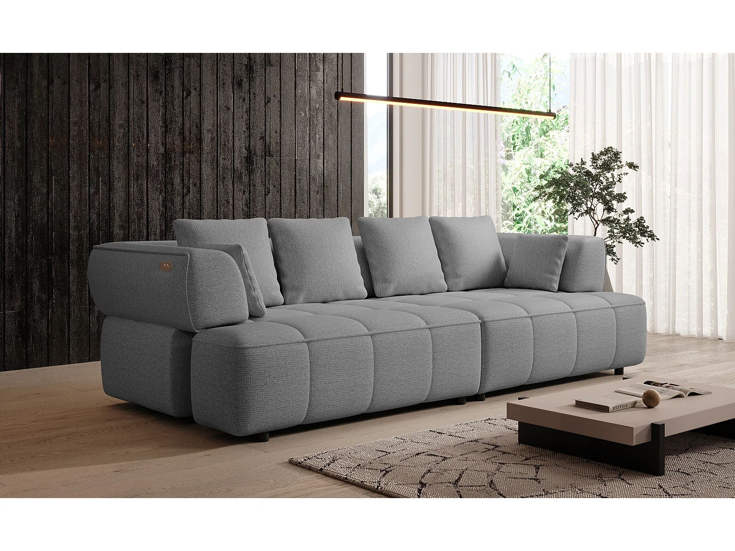 AULA BigSofa met verstelbare zitdiepte, zonder slaapfunctie, verstelbare rugleuning, modern design, grijs, 284x111x84/75 cm