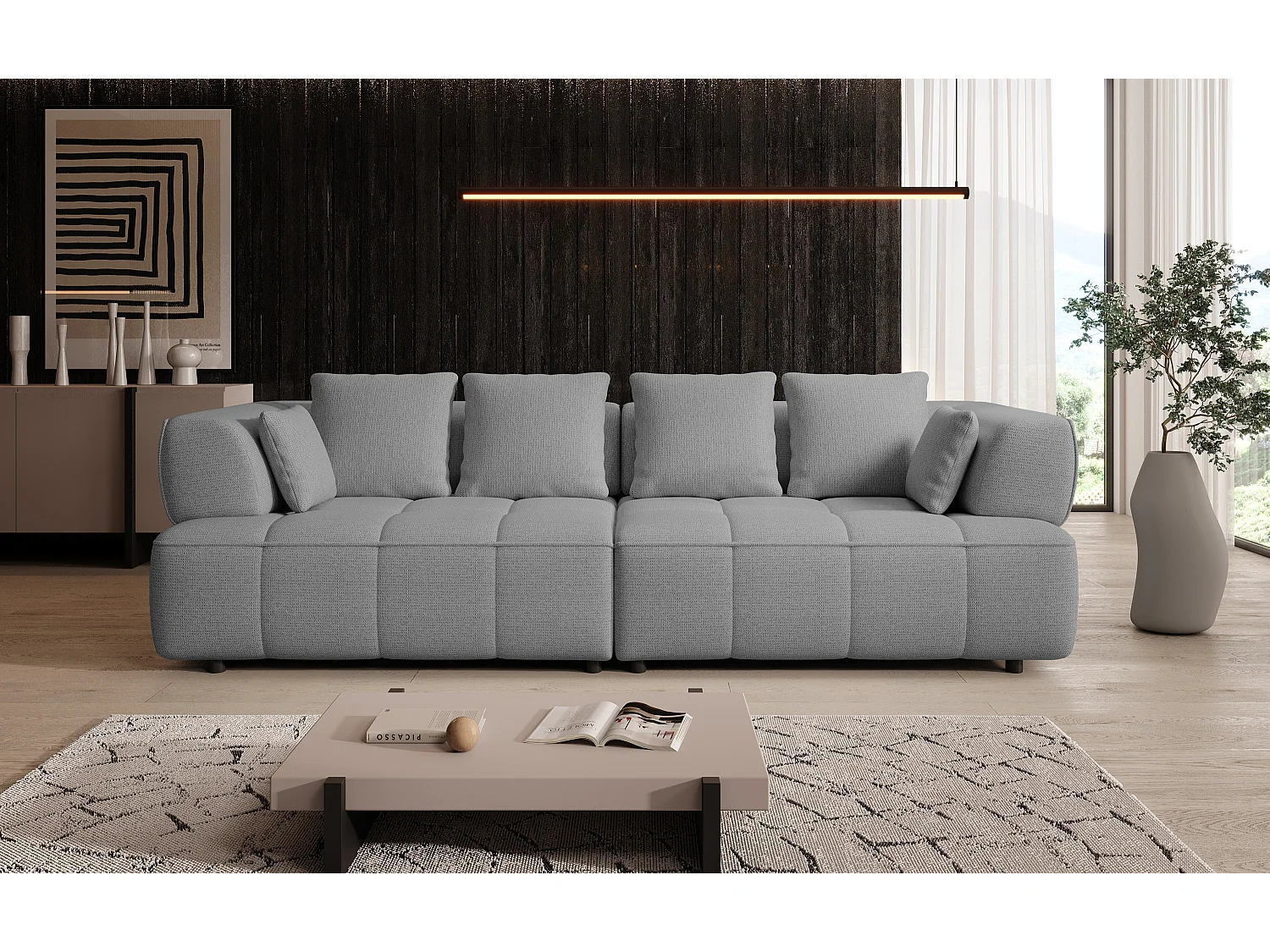 AULA BigSofa met verstelbare zitdiepte, zonder slaapfunctie, verstelbare rugleuning, modern design, grijs, 284x111x84/75 cm