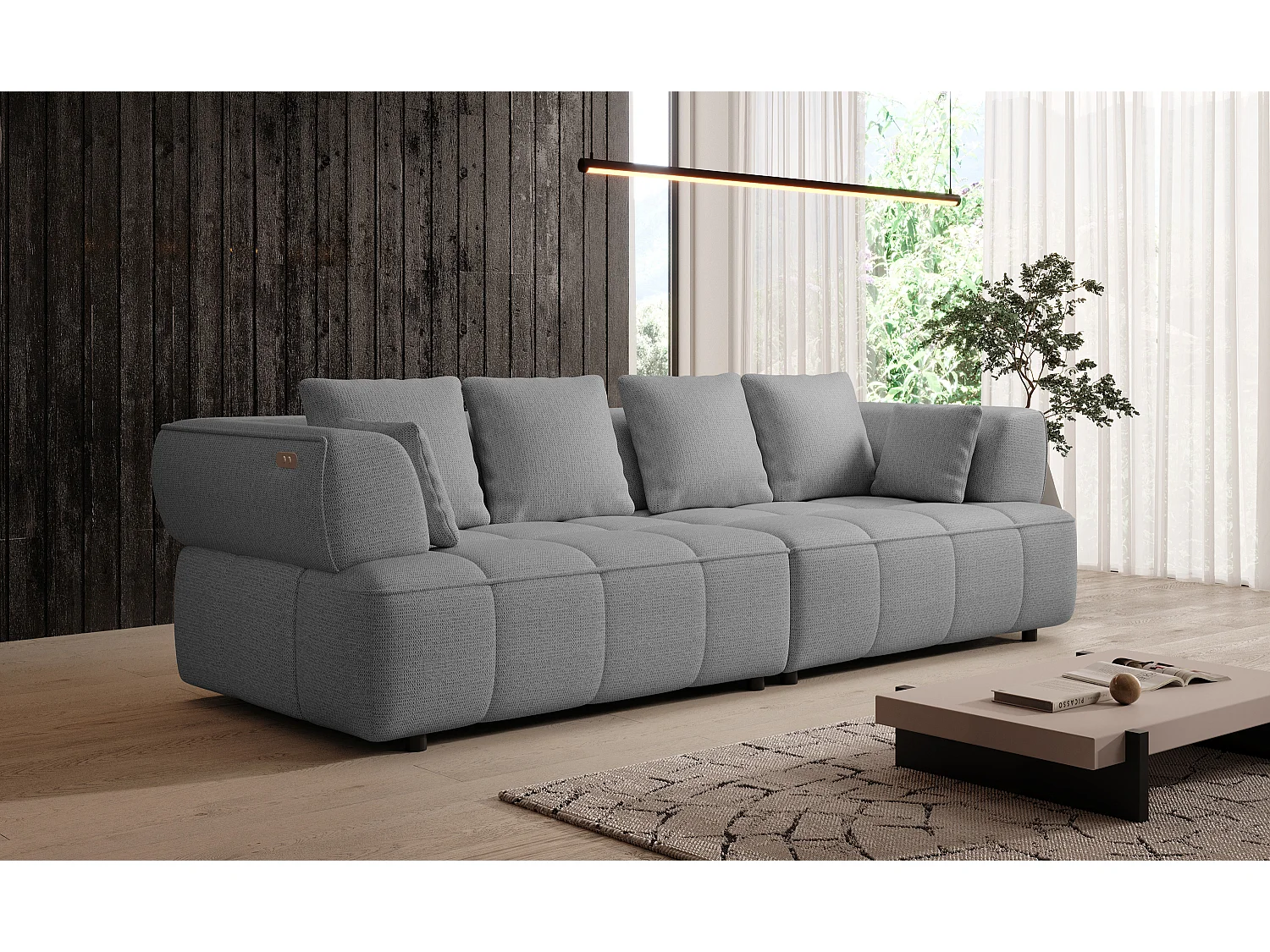 AULA BigSofa met verstelbare zitdiepte, zonder slaapfunctie, verstelbare rugleuning, modern design, grijs, 284x111x84/75 cm