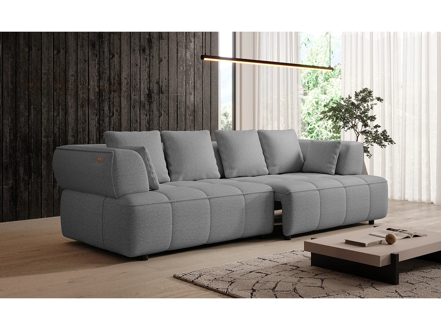 AULA BigSofa met verstelbare zitdiepte, zonder slaapfunctie, verstelbare rugleuning, modern design, grijs, 284x111x84/75 cm