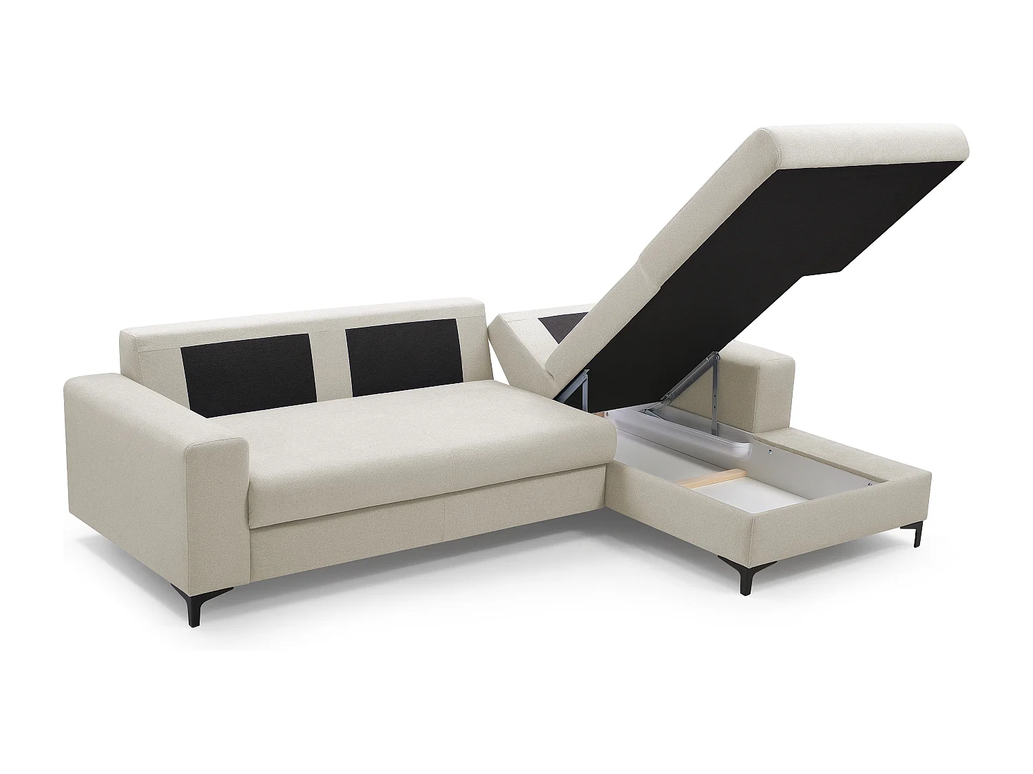 Narożnik AVRA, funkcja spania, pojemnik, prawa strona, 251x165x85 cm, kolor: BEŻOWY