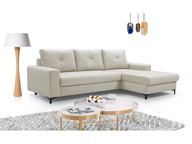 Canapé d'angle AVRA convertible, coffre de rangement, côté droit, 251x165x85 cm, couleur : BEIGE