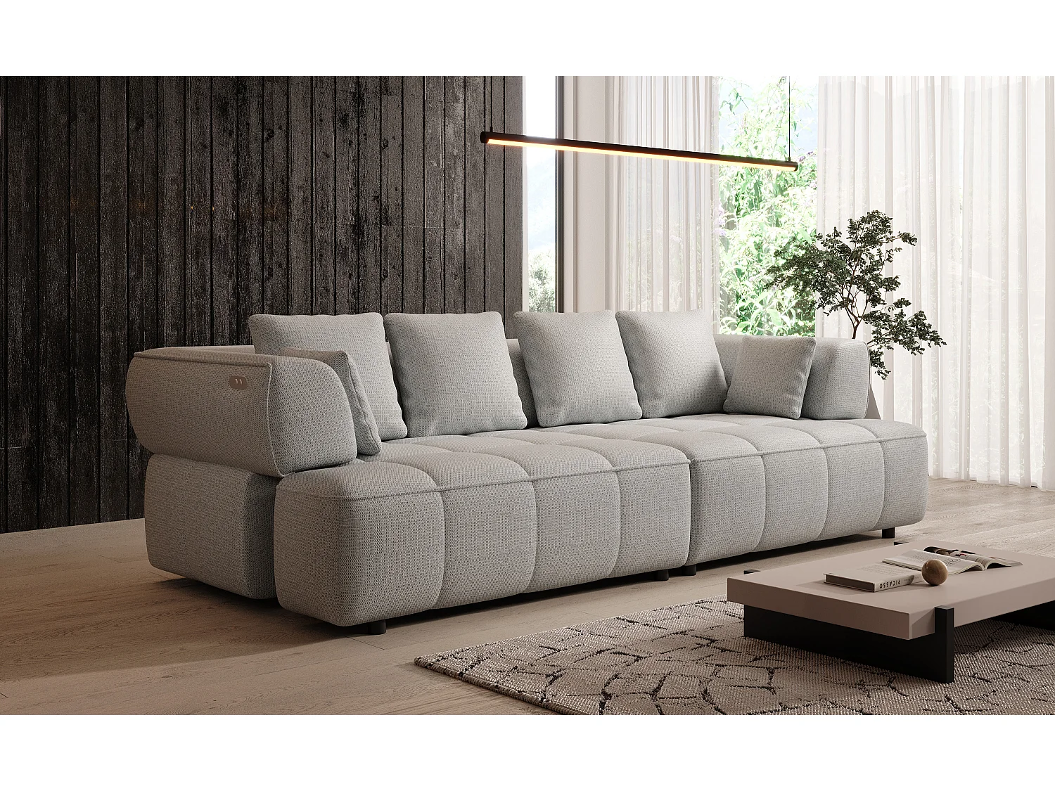 AULA BigSofa met verstelbare zitdiepte, zonder slaapfunctie, verstelbare rugleuning, modern design, lichtgrijs, 284x111x84/75 cm