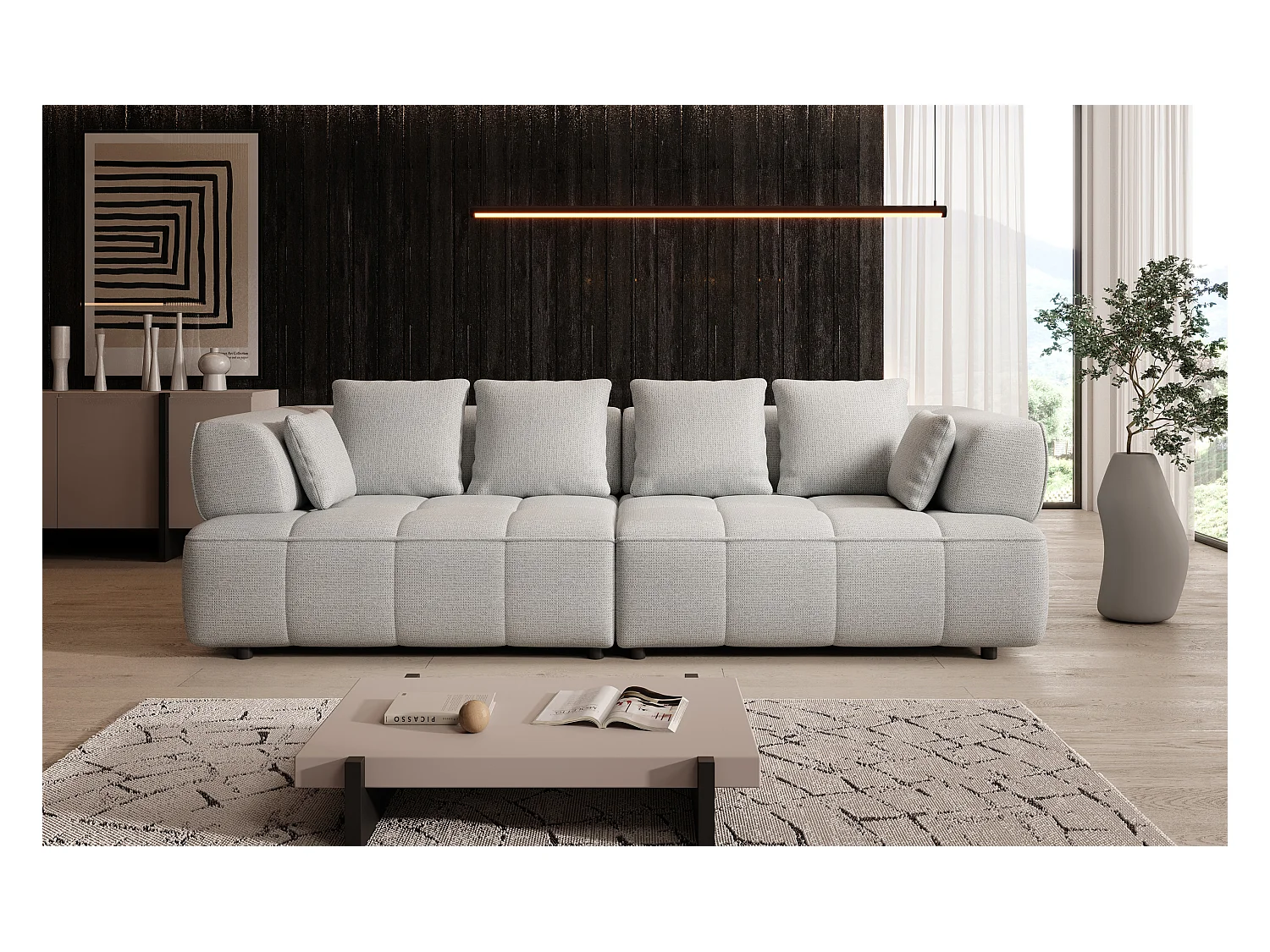 Canapé AULA BigSofa avec profondeur d'assise réglable, sans fonction couchage, dossier réglable, design moderne, gris clair, 284x111x84/75 cm