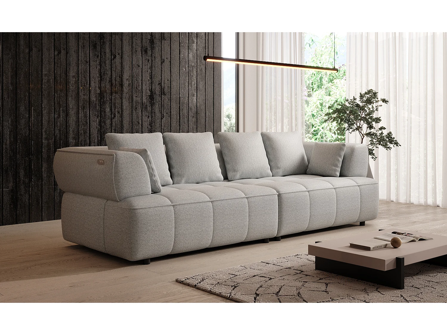 AULA BigSofa met verstelbare zitdiepte, zonder slaapfunctie, verstelbare rugleuning, modern design, lichtgrijs, 284x111x84/75 cm