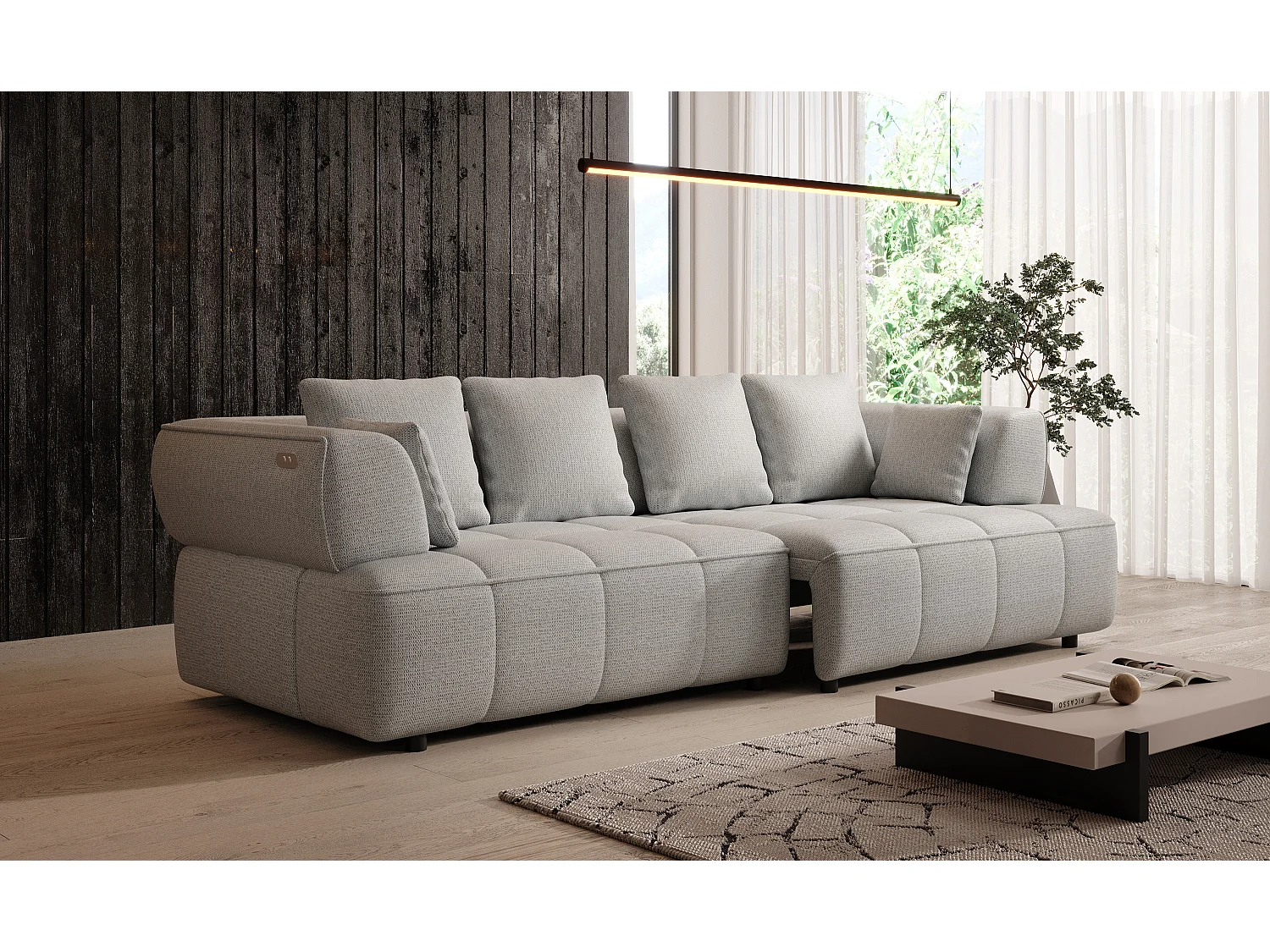 AULA BigSofa met verstelbare zitdiepte, zonder slaapfunctie, verstelbare rugleuning, modern design, lichtgrijs, 284x111x84/75 cm