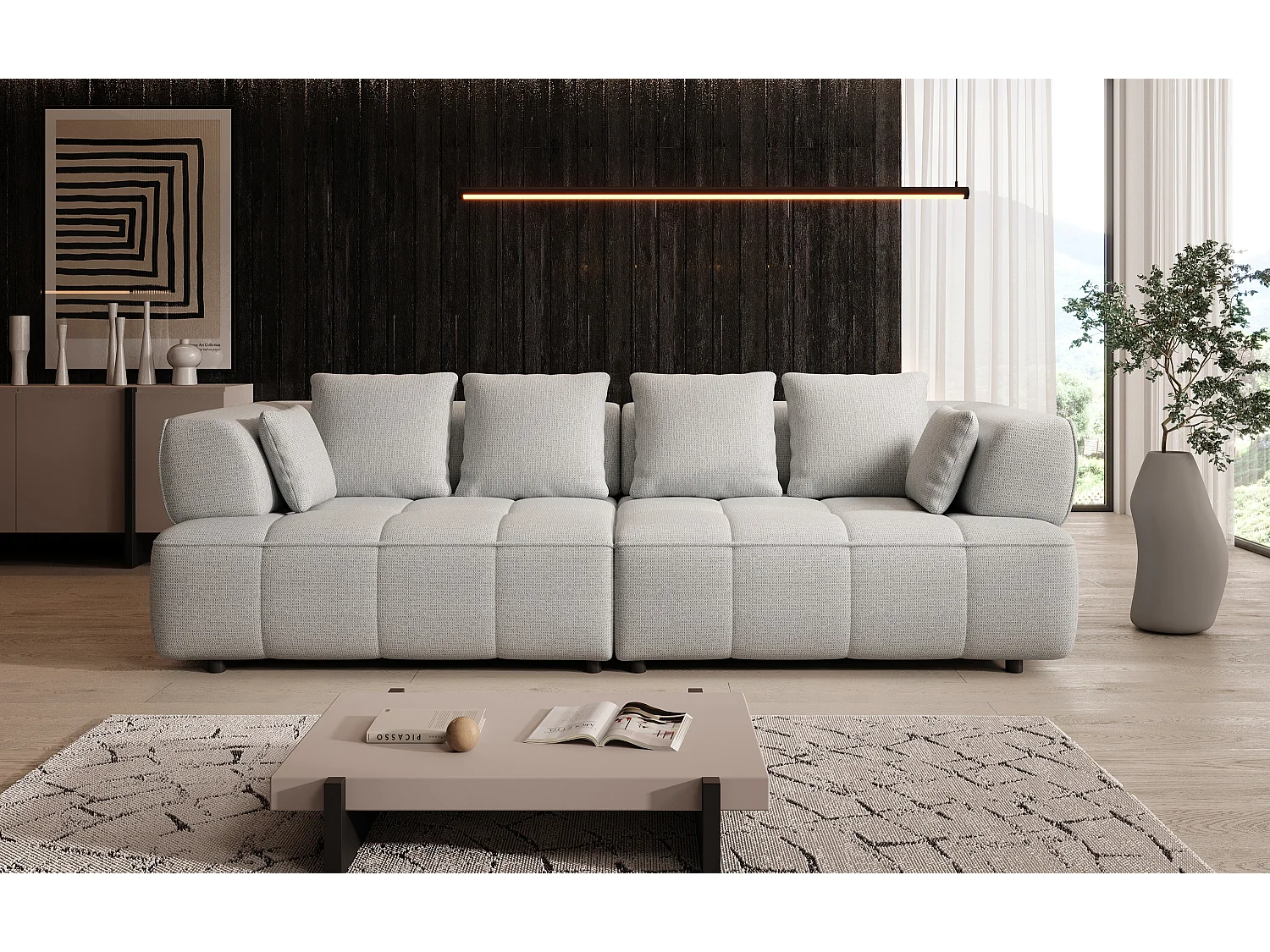 AULA BigSofa met verstelbare zitdiepte, zonder slaapfunctie, verstelbare rugleuning, modern design, lichtgrijs, 284x111x84/75 cm