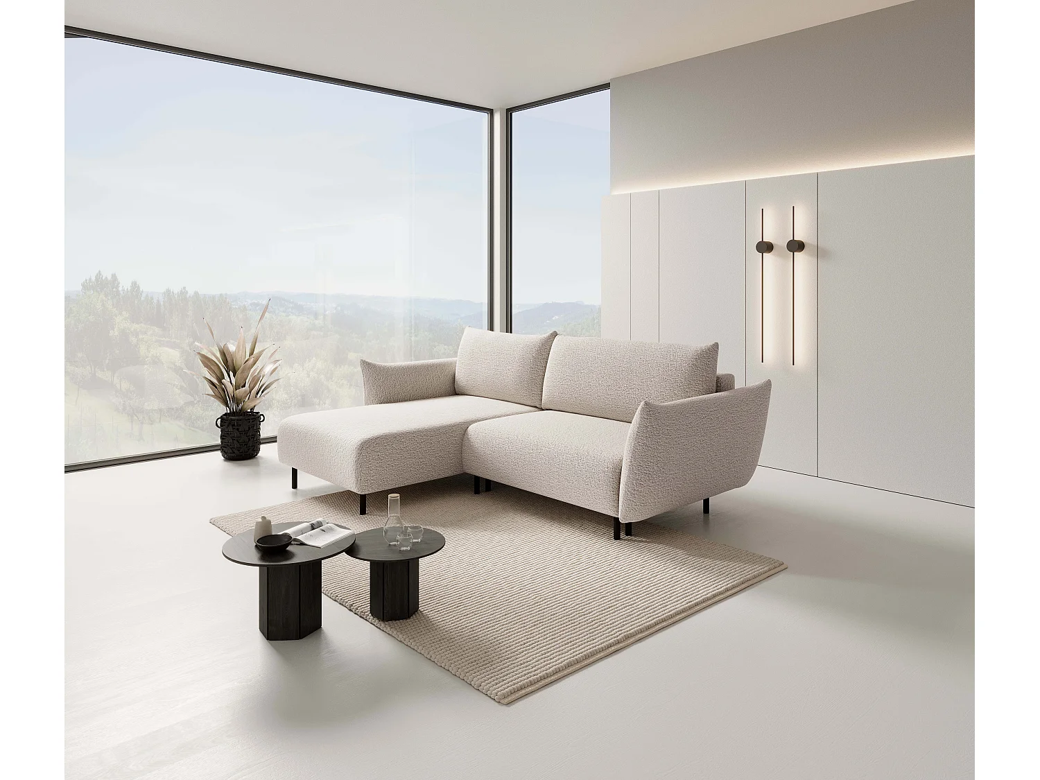 Hoekbank ADEL met slaapfunctie en opbergruimte – L-vorm, metalen poten, verstelbaar, 145x212 cm, 257x90x171 cm, KERST