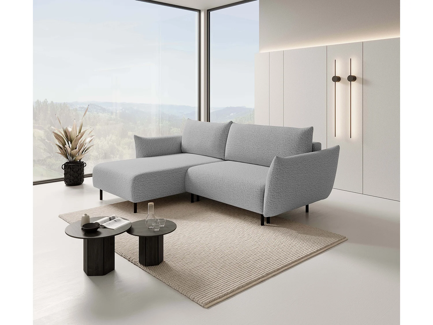 Hoekbank ADEL met slaapfunctie en opbergruimte – L-vorm, metalen poten, verstelbaar, 145x212 cm, 257x90x171 cm, GRIJS