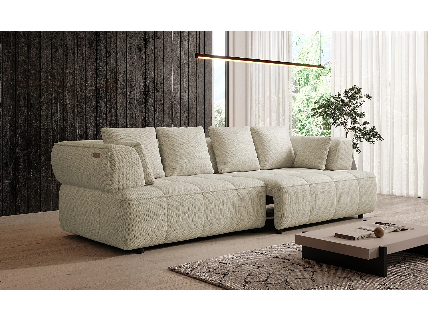 AULA BigSofa z regulowaną głębokością siedziska, bez funkcji spania, regulowane oparcia, nowoczesny design, jasny beż, 284x111x84/75 cm