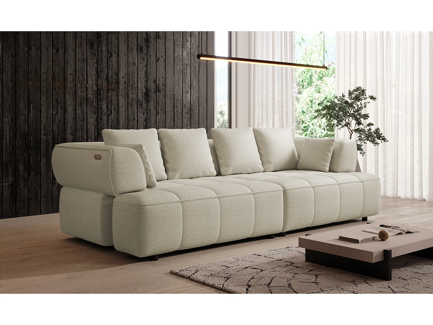 AULA BigSofa z regulowaną głębokością siedziska, bez funkcji spania, regulowane oparcia, nowoczesny design, jasny beż, 284x111x84/75 cm