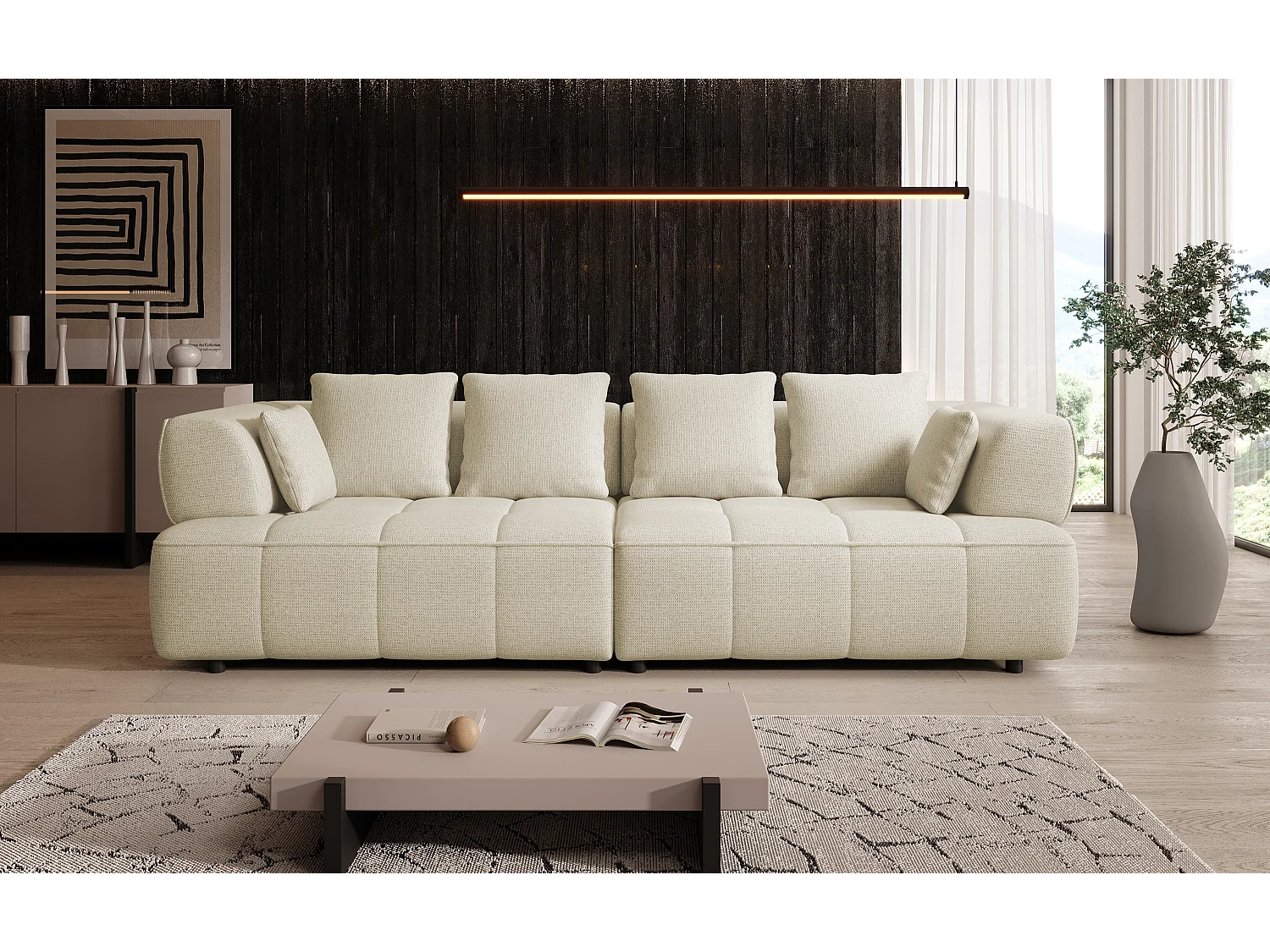 AULA BigSofa z regulowaną głębokością siedziska, bez funkcji spania, regulowane oparcia, nowoczesny design, jasny beż, 284x111x84/75 cm