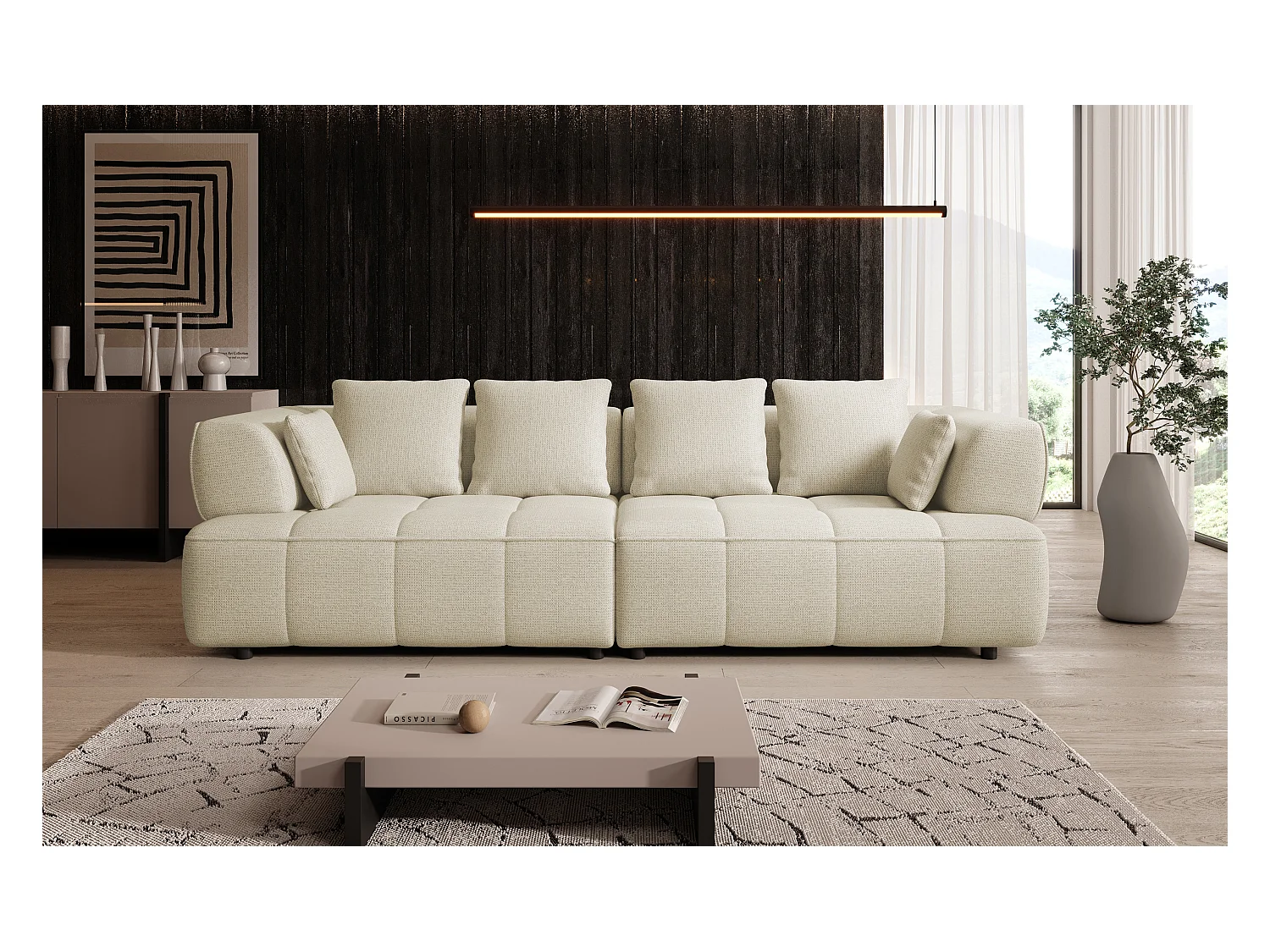 Canapé AULA BigSofa avec profondeur d'assise réglable, sans fonction couchage, dossier réglable, design moderne, beige clair, 284x111x84/75 cm