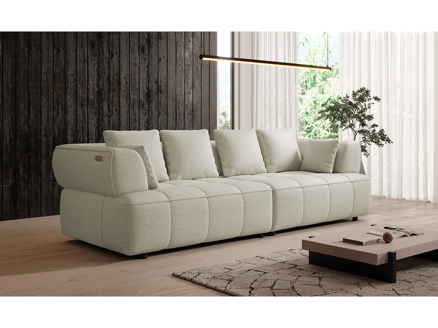AULA BigSofa met verstelbare zitdiepte, zonder slaapfunctie, verstelbare rugleuning, modern design, lichtbeige, 284x111x84/75 cm