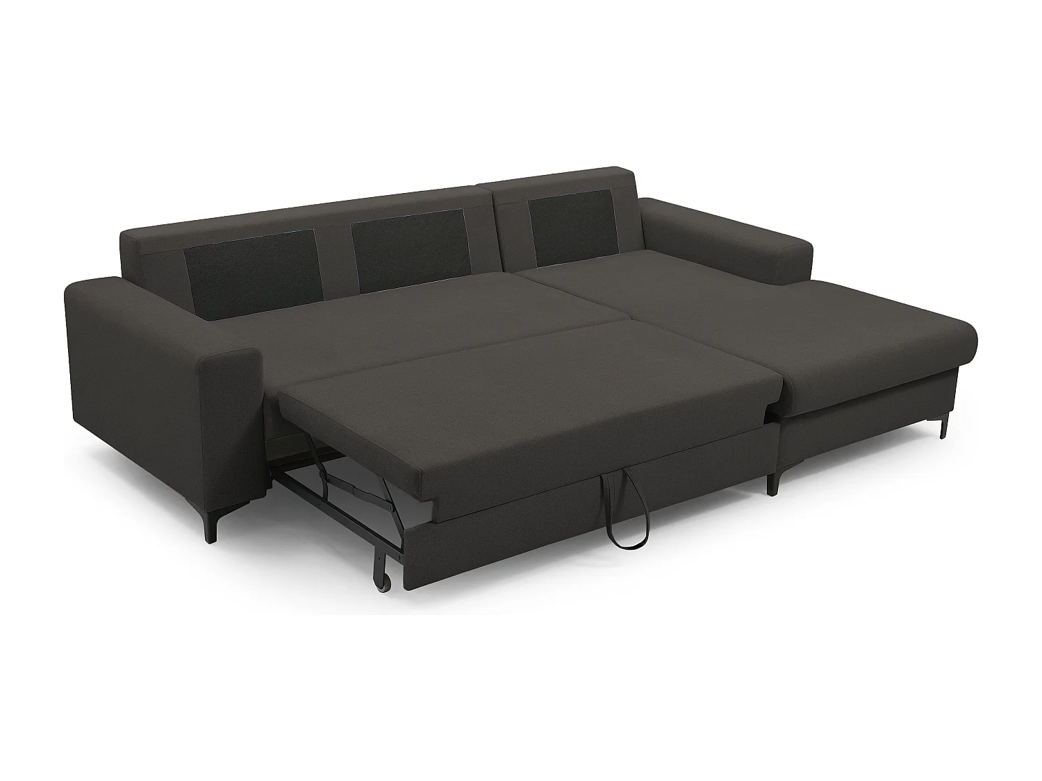 Hoekbank AVRA – Slaapfunctie, opbergruimte, rechterzijde, 251x165x85 cm, kleur: GRIJSGRAFIET