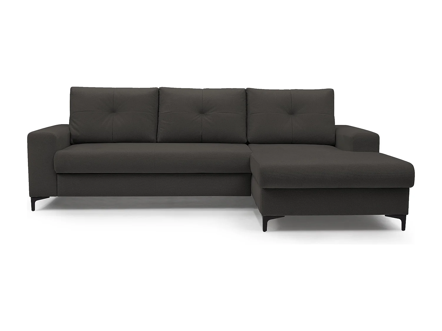 Hoekbank AVRA – Slaapfunctie, opbergruimte, rechterzijde, 251x165x85 cm, kleur: GRIJSGRAFIET