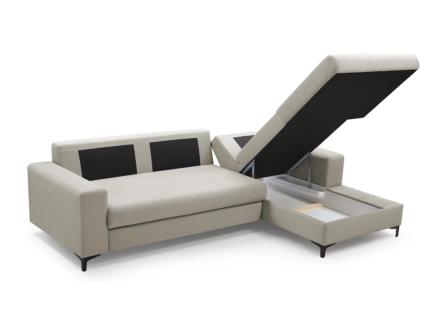 Hoekbank AVRA – Slaapfunctie, opbergruimte, rechterzijde, 251x165x85 cm, kleur: WIT