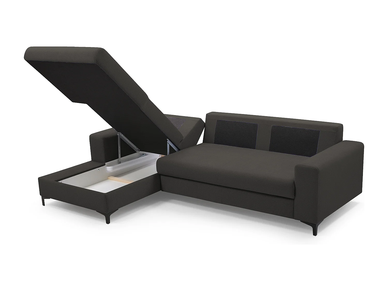 Narożnik AVRA, funkcja spania, pojemnik, lewa strona, 251x165x85 cm, kolor: GRAFIT