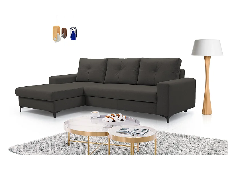 Canapé d'angle AVRA convertible, coffre de rangement, côté gauche, 251x165x85 cm, couleur : GRAFIT