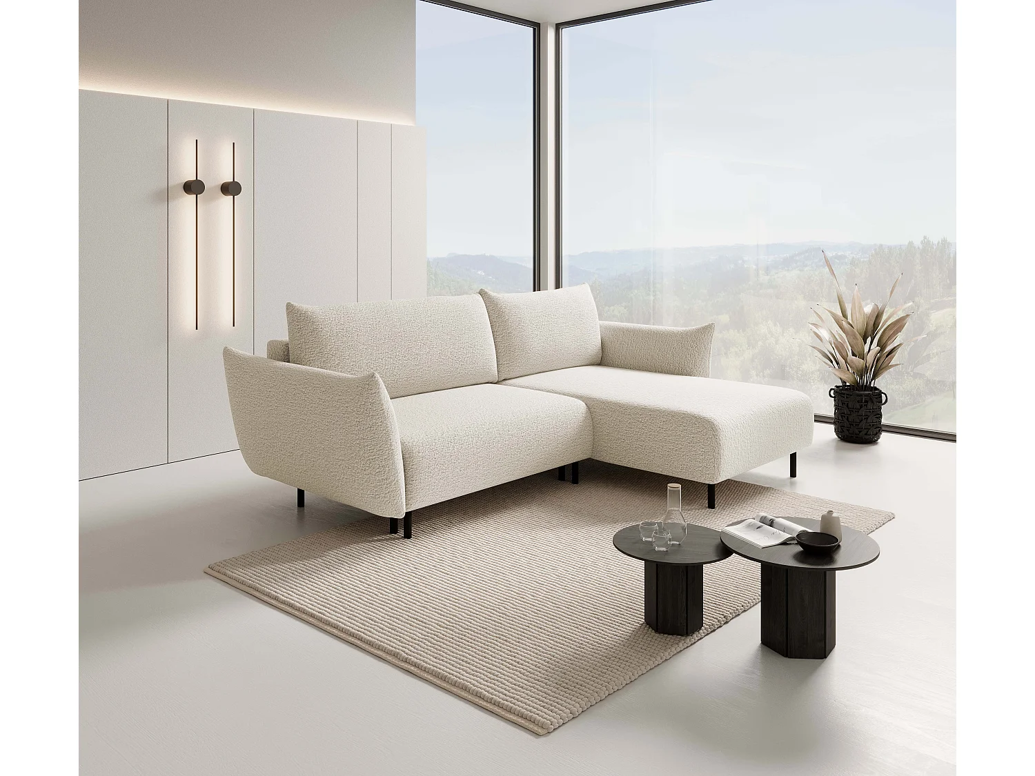 Hoekbank ADEL met slaapfunctie en opbergruimte – L-vorm, metalen poten, verstelbaar, 145x212 cm, 257x90x171 cm, BEIGE RECHTS