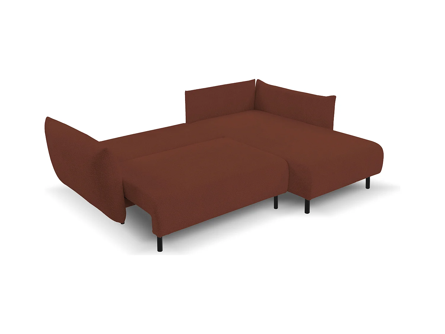 Canapé d'angle ADEL convertible avec coffre - Disposition L, pieds métalliques, configuration réglable, bordeaux droit 145x212cm, 257x90x171cm