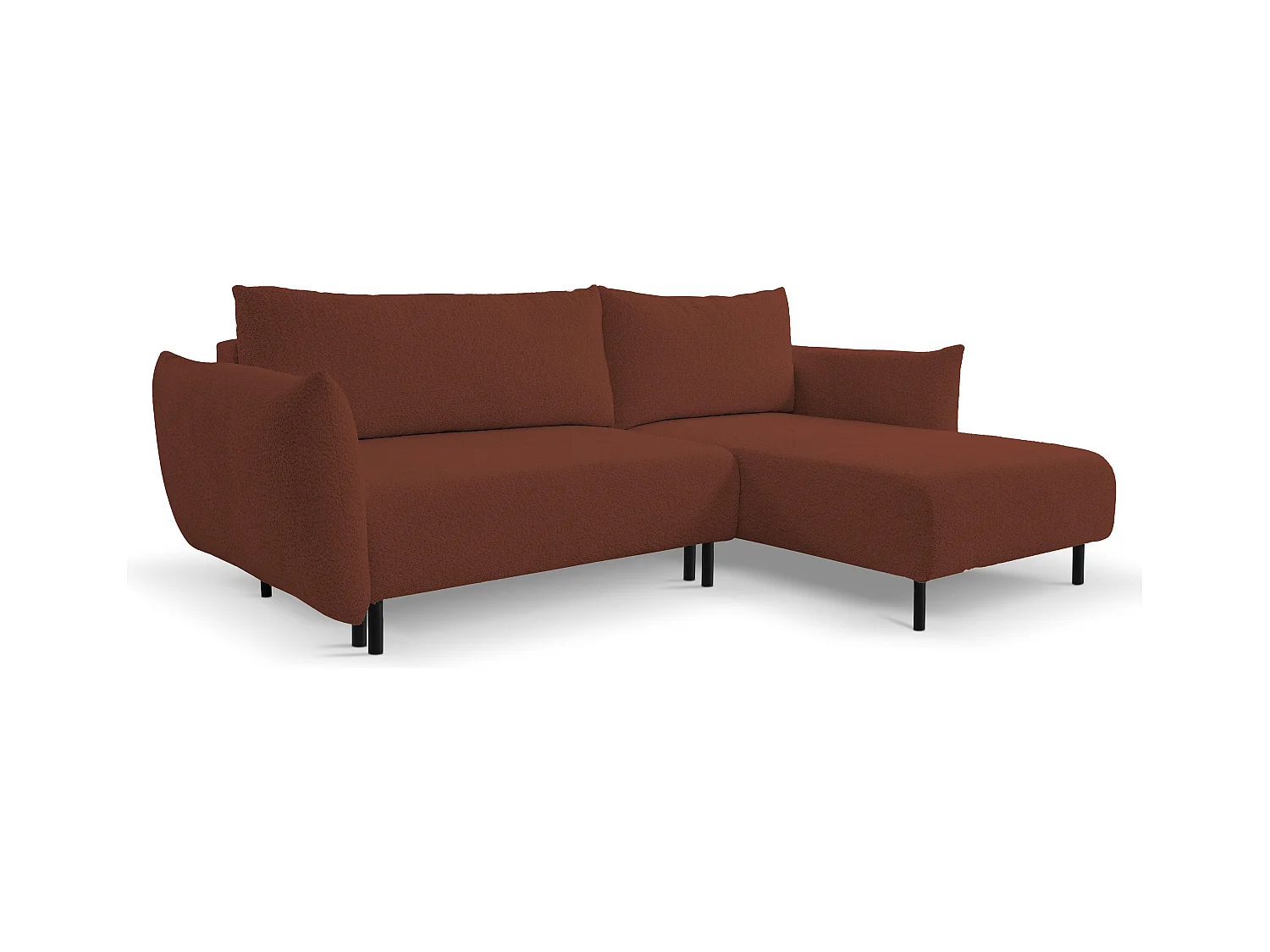 Canapé d'angle ADEL convertible avec coffre - Disposition L, pieds métalliques, configuration réglable, bordeaux droit 145x212cm, 257x90x171cm