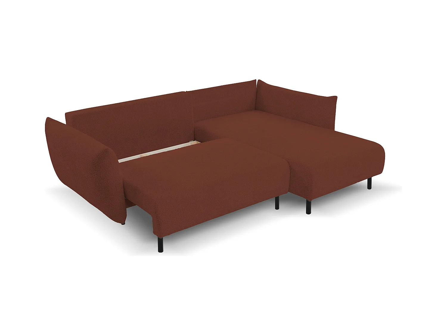 Canapé d'angle ADEL convertible avec coffre - Disposition L, pieds métalliques, configuration réglable, bordeaux droit 145x212cm, 257x90x171cm