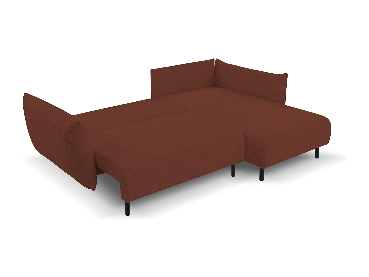 Hoekbank ADEL met slaapfunctie en opbergruimte – L-vorm, metalen poten, verstelbaar, 145x212 cm, 257x90x171 cm, BORDEAUX RECHTS