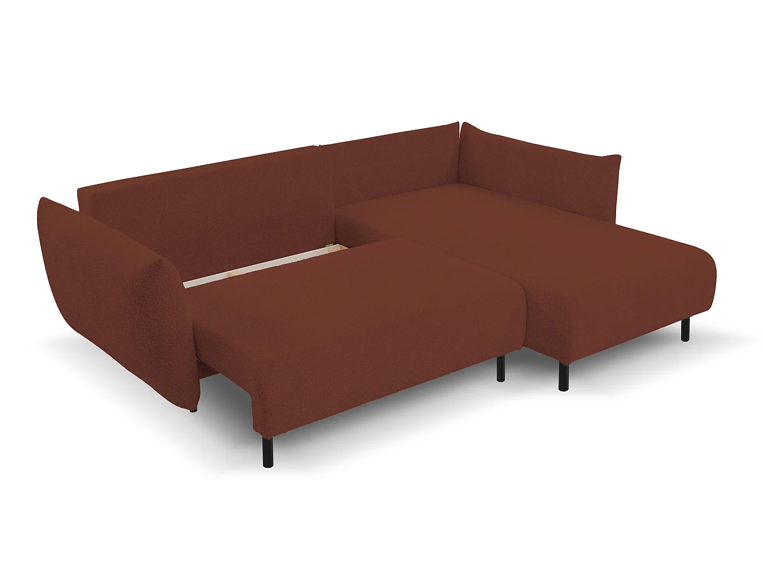 Hoekbank ADEL met slaapfunctie en opbergruimte – L-vorm, metalen poten, verstelbaar, 145x212 cm, 257x90x171 cm, BORDEAUX RECHTS