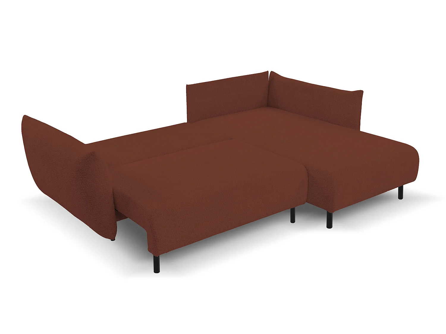 Hoekbank ADEL met slaapfunctie en opbergruimte – L-vorm, metalen poten, verstelbaar, 145x212 cm, 257x90x171 cm, BORDEAUX RECHTS