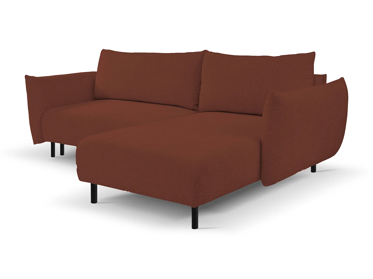 Hoekbank ADEL met slaapfunctie en opbergruimte – L-vorm, metalen poten, verstelbaar, 145x212 cm, 257x90x171 cm, BORDEAUX RECHTS