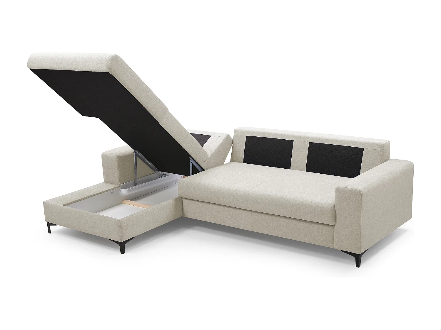 Ecksofa AVRA mit Schlaffunktion, Stauraum, linke Seite, 251x165x85 cm, Farbe: BEIGE