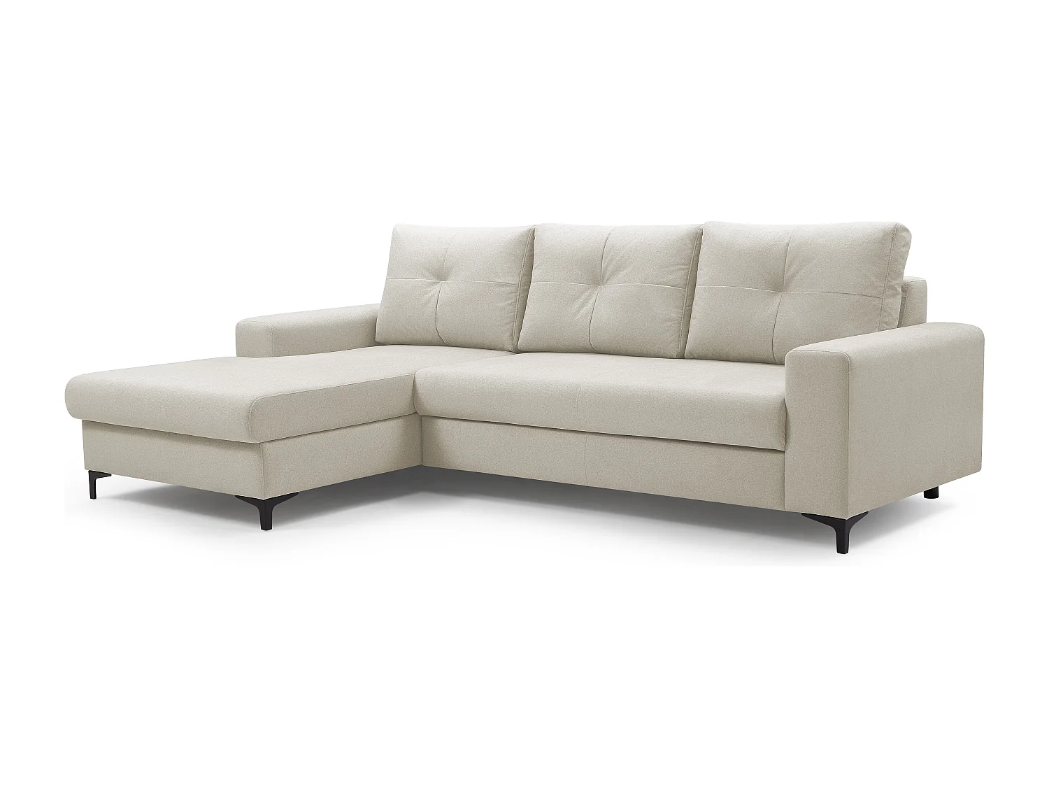 Hoekbank AVRA – Slaapfunctie, opbergruimte, linkerzijde, 251x165x85 cm, kleur: BEIGE