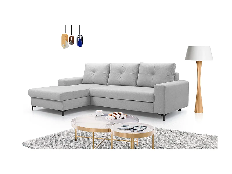 Canapé d'angle AVRA convertible, coffre de rangement, côté gauche, 251x165x85 cm, couleur : GRIS