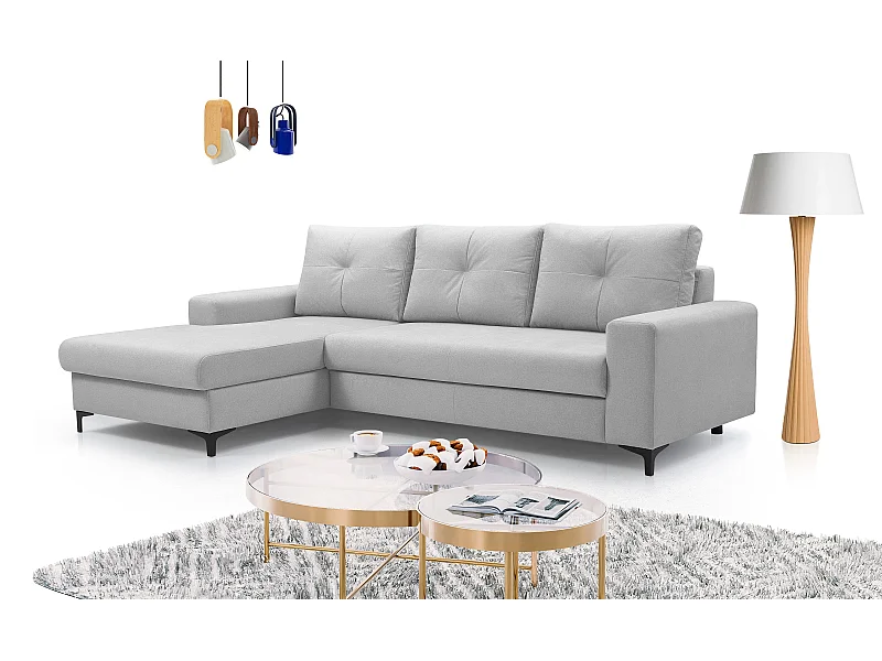 Ecksofa AVRA mit Schlaffunktion, Stauraum, linke Seite, 251x165x85 cm, Farbe: GRAU