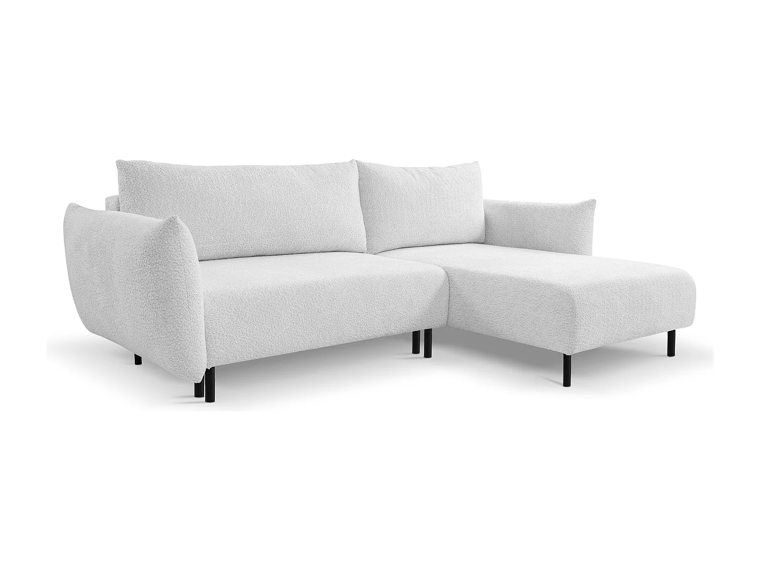 Ecksofa ADEL mit Schlaffunktion und Bettkasten – L-Form, Metallfüße, verstellbar, 145x212cm, 257x90x171cm SILBER RECHTS