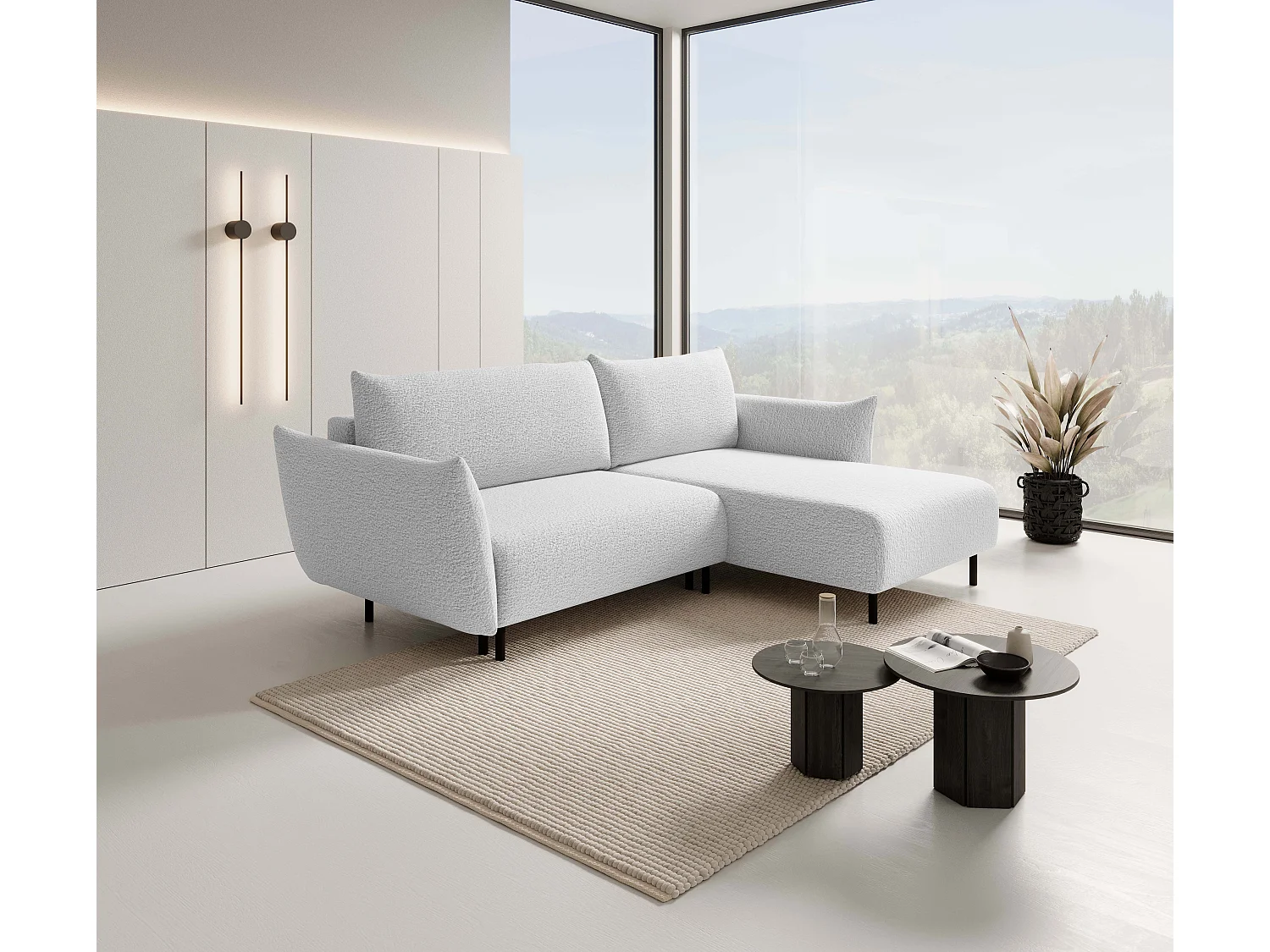 Ecksofa ADEL mit Schlaffunktion und Bettkasten – L-Form, Metallfüße, verstellbar, 145x212cm, 257x90x171cm SILBER RECHTS