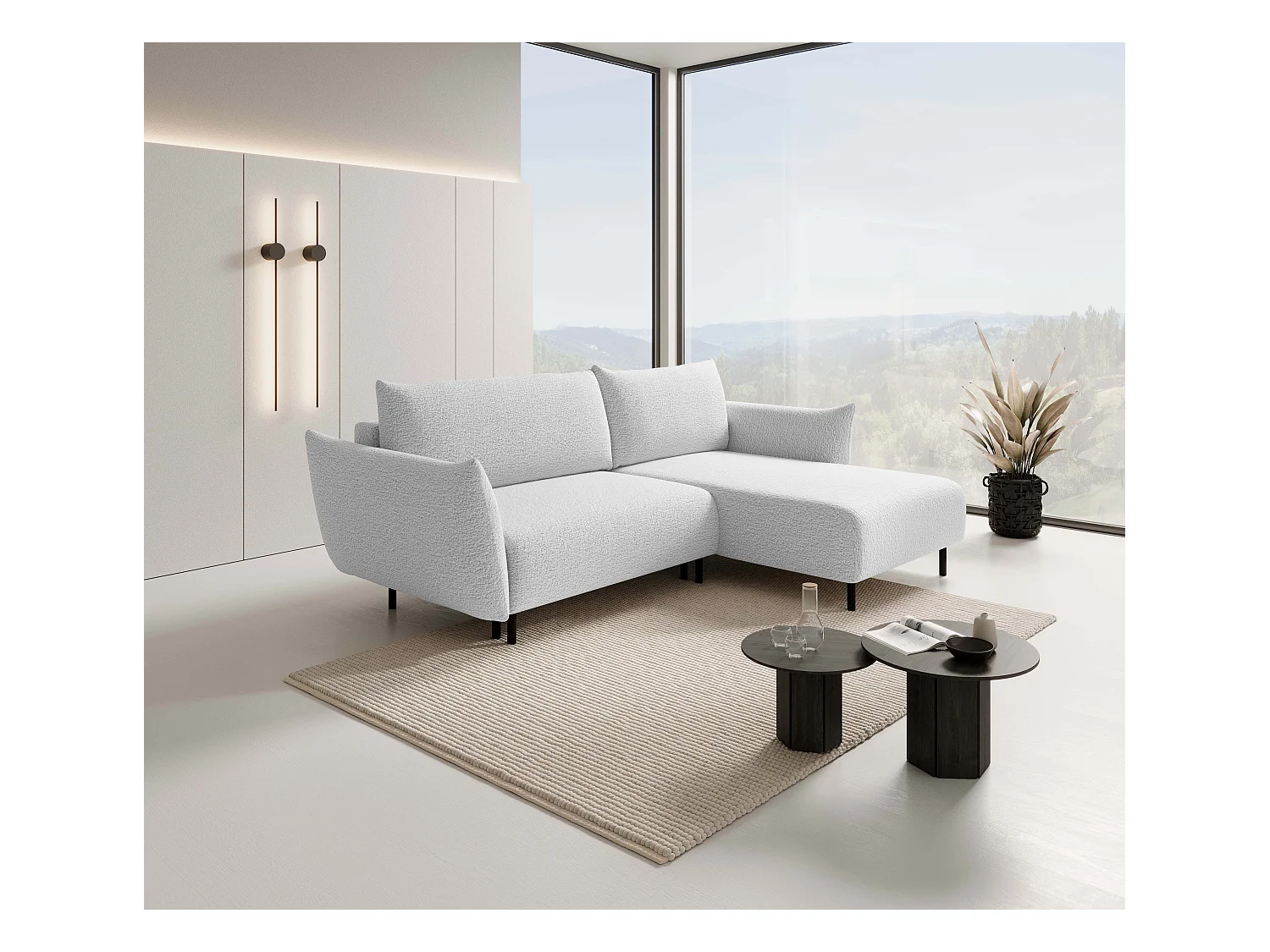 Canapé d'angle ADEL convertible avec coffre - Disposition L, pieds métalliques, configuration réglable, argenté droit 145x212cm, 257x90x171cm