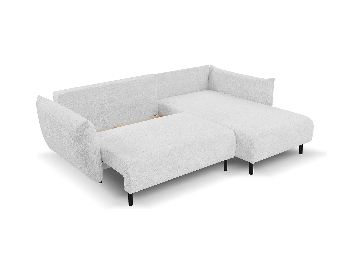 Canapé d'angle ADEL convertible avec coffre - Disposition L, pieds métalliques, configuration réglable, argenté droit 145x212cm, 257x90x171cm