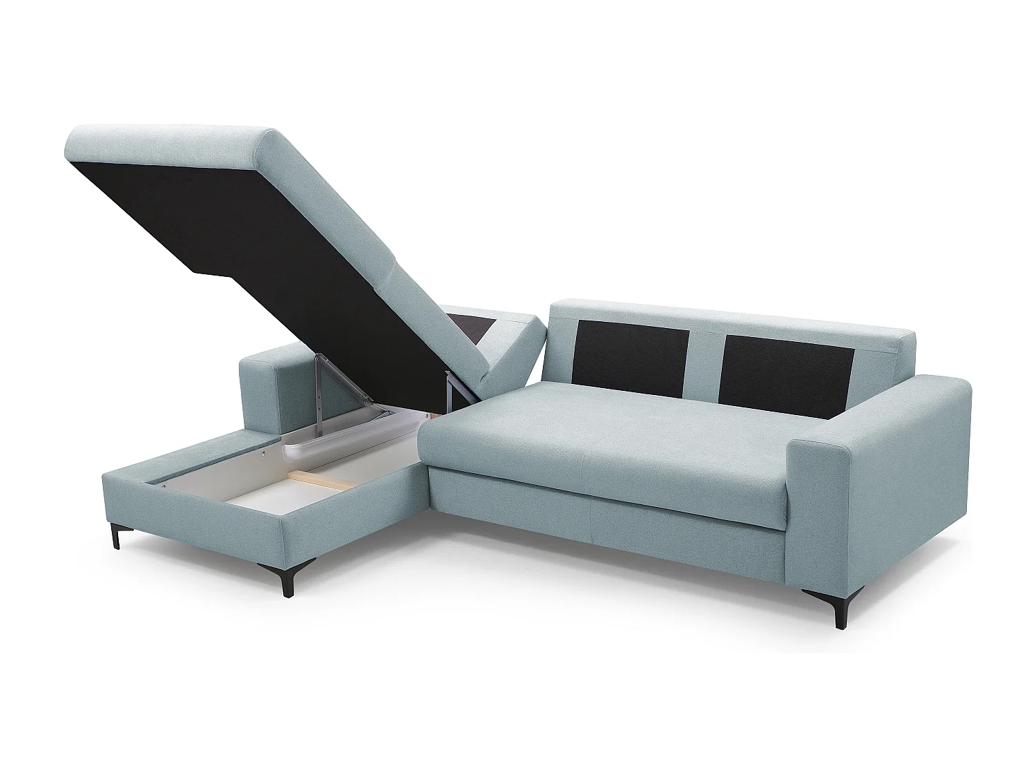 Narożnik AVRA, funkcja spania, pojemnik, lewa strona, 251x165x85 cm, kolor: JASNONIEBIESKI