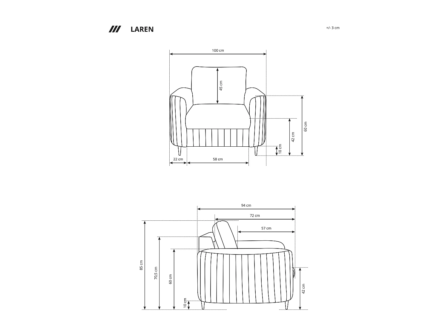 Stilvoller Sessel LAREN Modern mit Metallbeinen Vollständig Gepolstertes Rückenteil PUR-Schaum für Höchsten Komfort 100x85x94cm NAVYBLAU