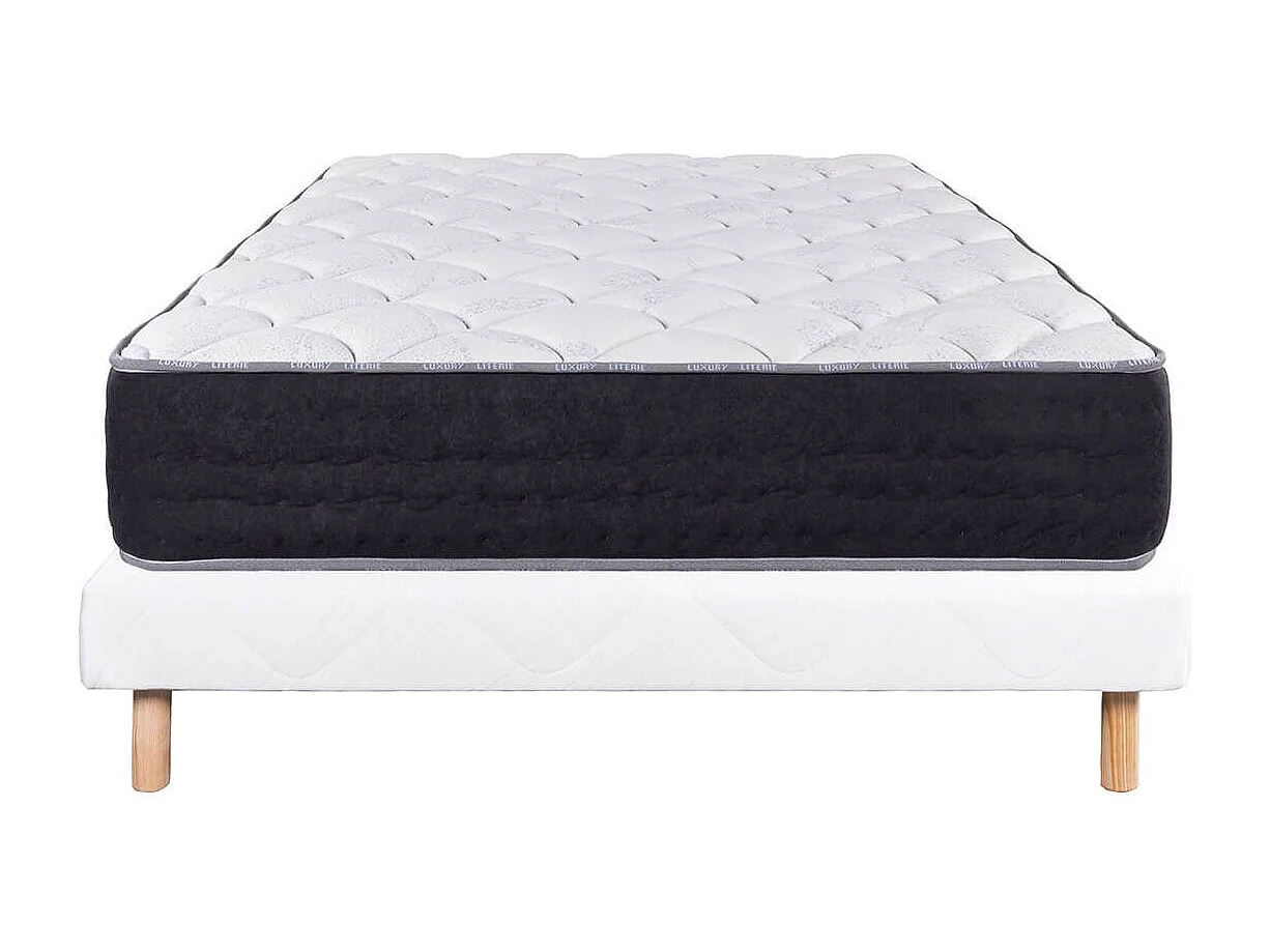 SELIAN - Ensemble Matelas Ressorts Ep.27cm + Sommier Tapissier Blanc 160x200 cm