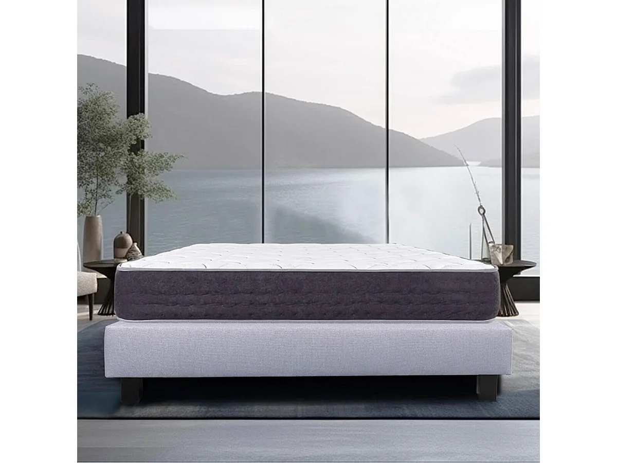 SELIAN - Ensemble Matelas Ressorts Ep.27cm + Sommier Tapissier Gris 160x200 cm