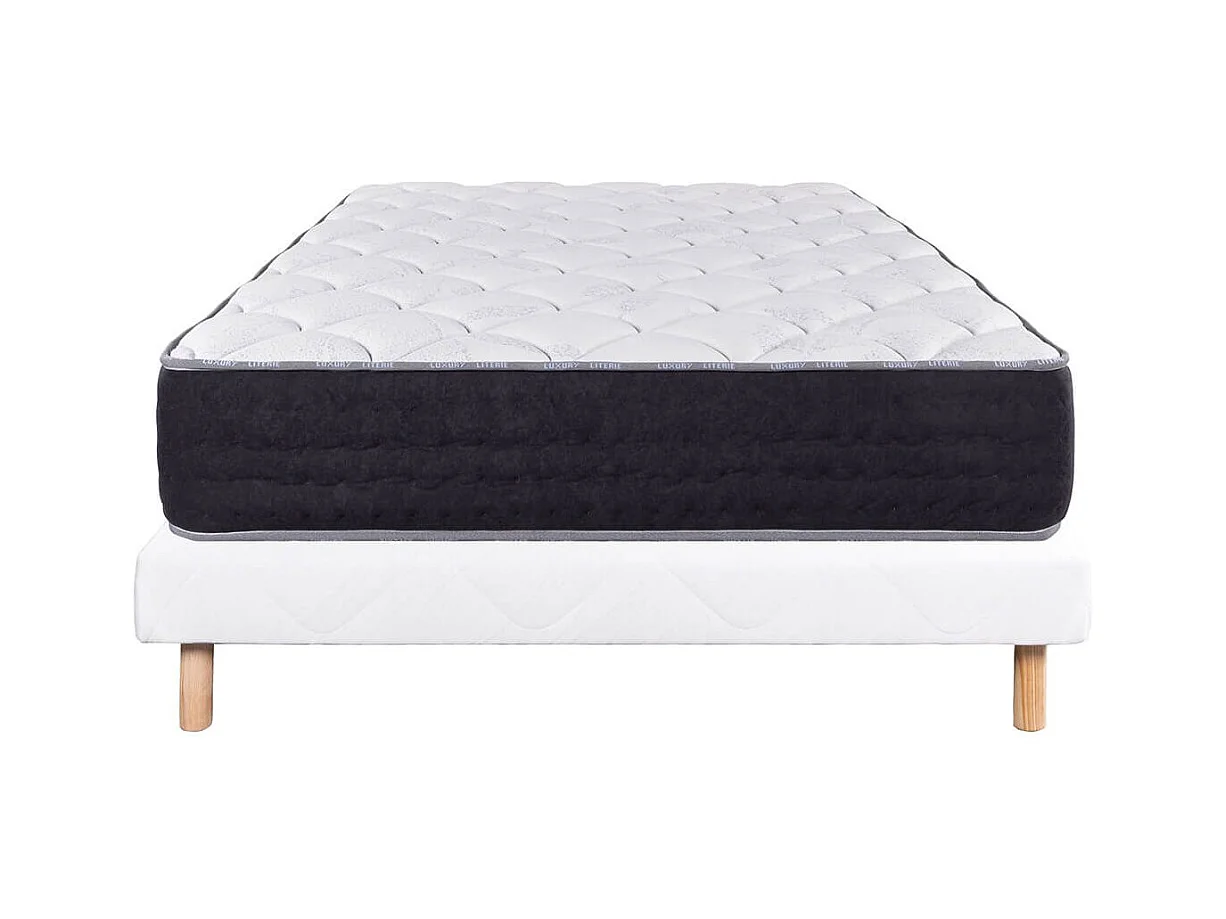 SELIAN - Ensemble Matelas Ressorts Ep.27cm + Sommier Tapissier Blanc 140x190 cm