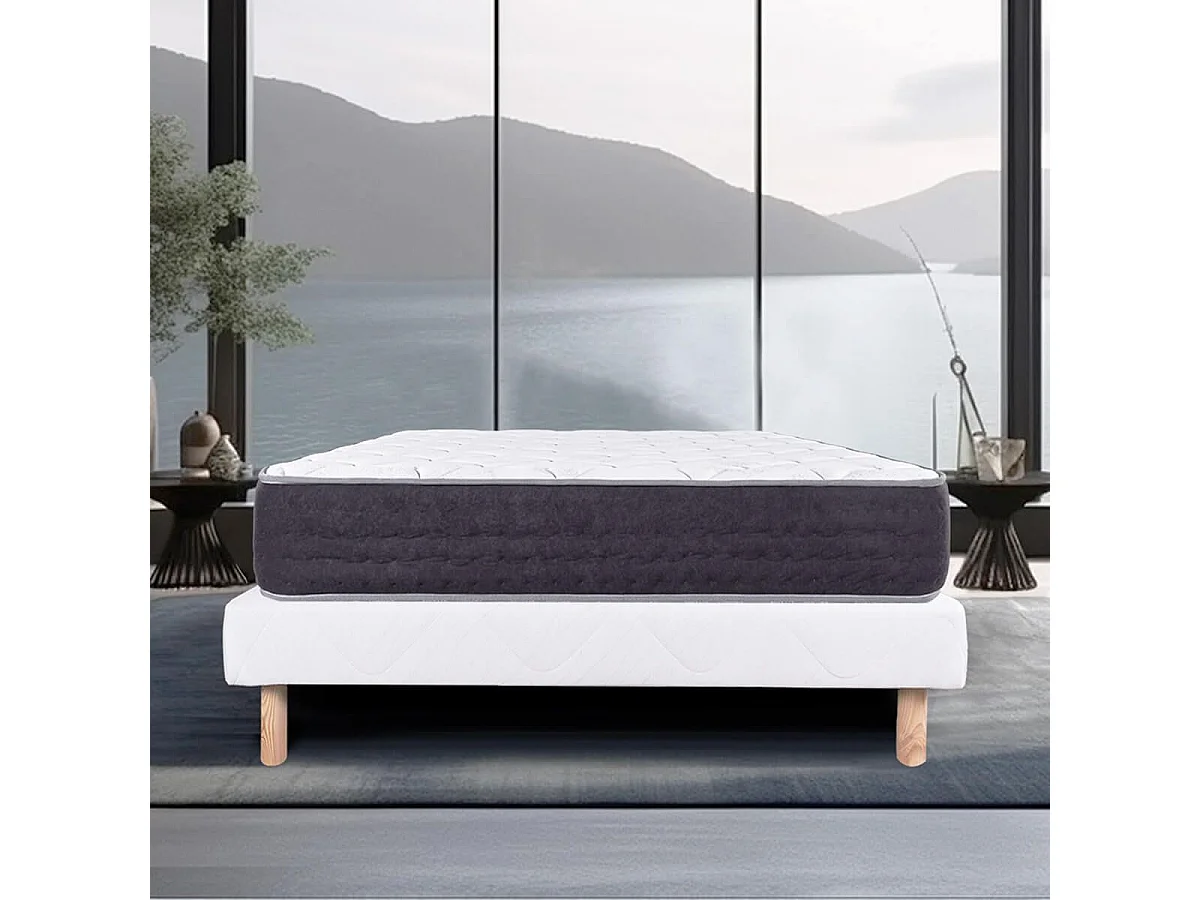 SELIAN - Ensemble Matelas Ressorts Ep.27cm + Sommier Tapissier Blanc 140x190 cm