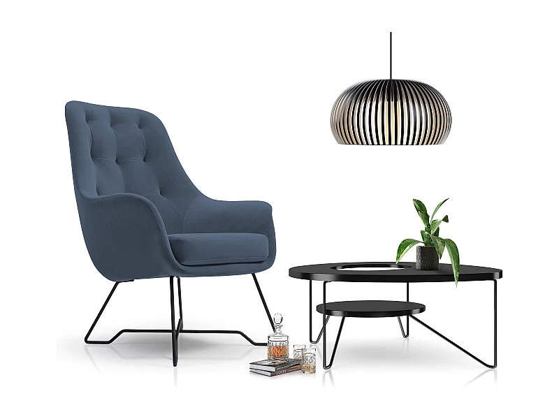 Fauteuil EZO Confortable Moderne Fauteuil Design Rembourrage Ergonomique Pieds Stables Mousse PUR Tissu Confort 72x83x101cm BLEU